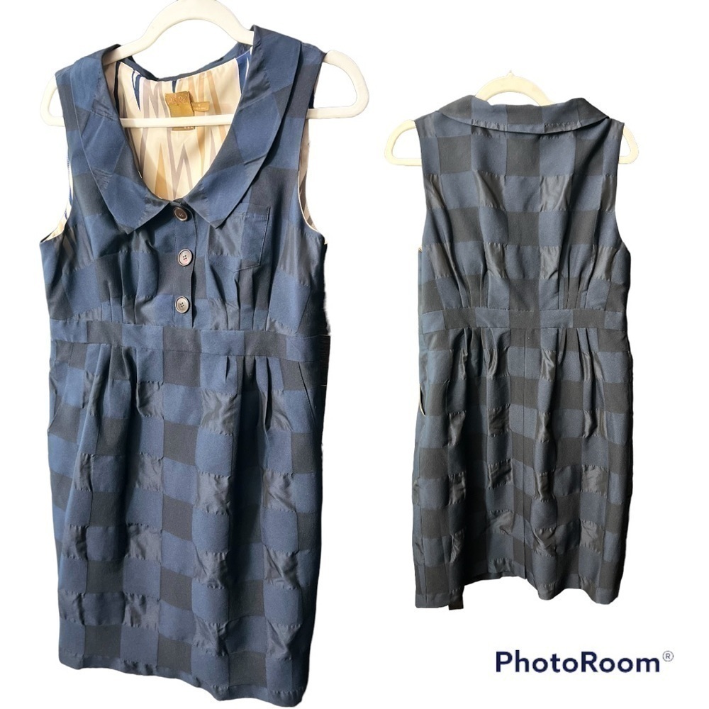 ALI Ro Navy Checkered Scoop neck Sleeveless Sheath dress Size 10 NWOT